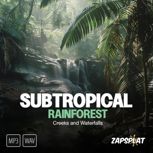 Subtropical rainforest creeks and waterfalls sound effects